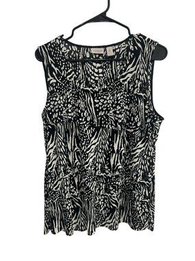 Easywear By Chicos Large Black White Tiered Tank Top Animal Print Maximalist Kit